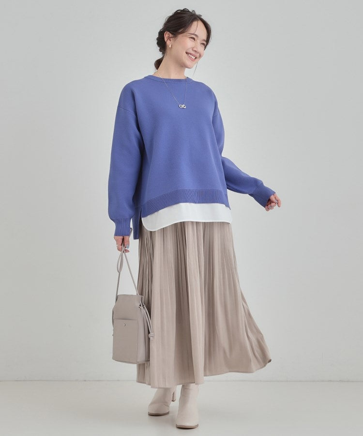 シューラルー SHOO･LA･RUE 【洗える】さらに軽くなった スポンディッシュ裾フェイクジャカード （サックスブルー(090)） サックスブルー(090)