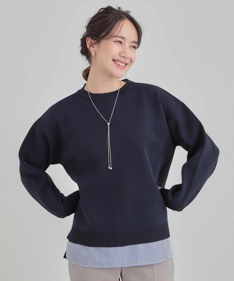 シューラルー SHOO･LA･RUE 【洗える】さらに軽くなった スポンディッシュ裾フェイクジャカード （サックスブルー(090)） サックスブルー(090)