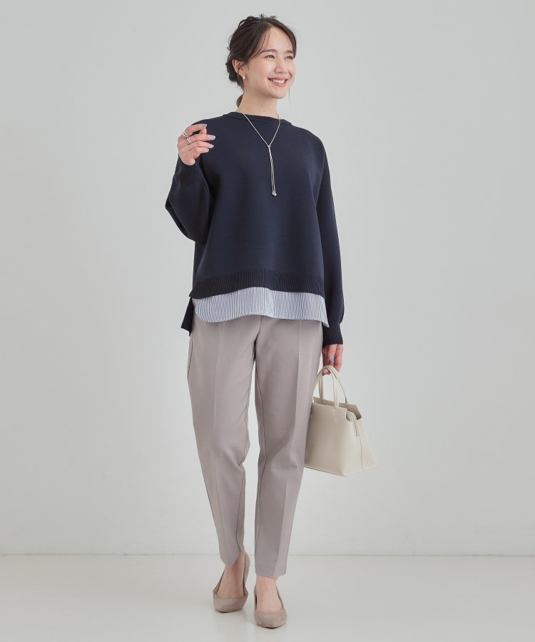 シューラルー SHOO･LA･RUE 【洗える】さらに軽くなった スポンディッシュ裾フェイクジャカード （サックスブルー(090)） サックスブルー(090)