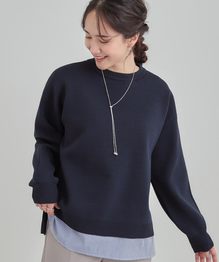 シューラルー SHOO･LA･RUE 【洗える】さらに軽くなった スポンディッシュ裾フェイクジャカード （ネイビー(094)） ネイビー(094)
