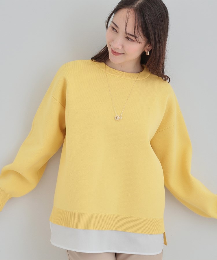 シューラルー SHOO･LA･RUE 【洗える】さらに軽くなった スポンディッシュ裾フェイクジャカード （イエロー(032)） イエロー(032)