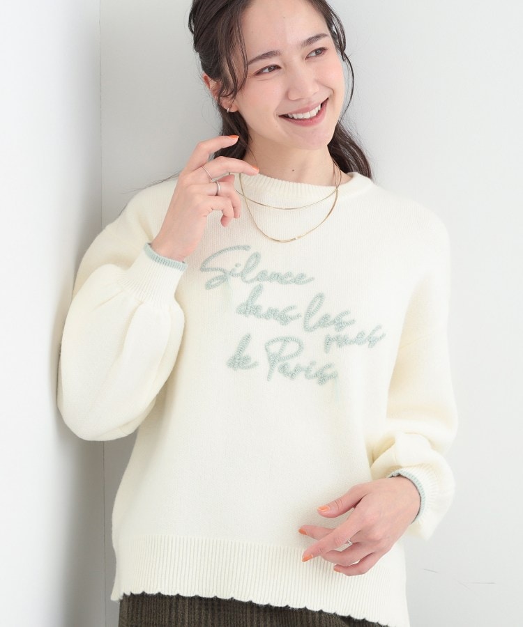 シューラルー SHOO･LA･RUE スカラップが大人かわいい 刺繍ロゴニット コード刺繍ニット （アイボリー(504)） アイボリー(504)