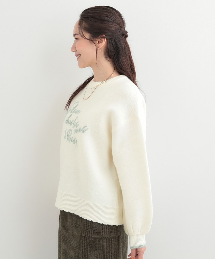 シューラルー SHOO･LA･RUE スカラップが大人かわいい 刺繍ロゴニット コード刺繍ニット （アイボリー(504)） アイボリー(504)