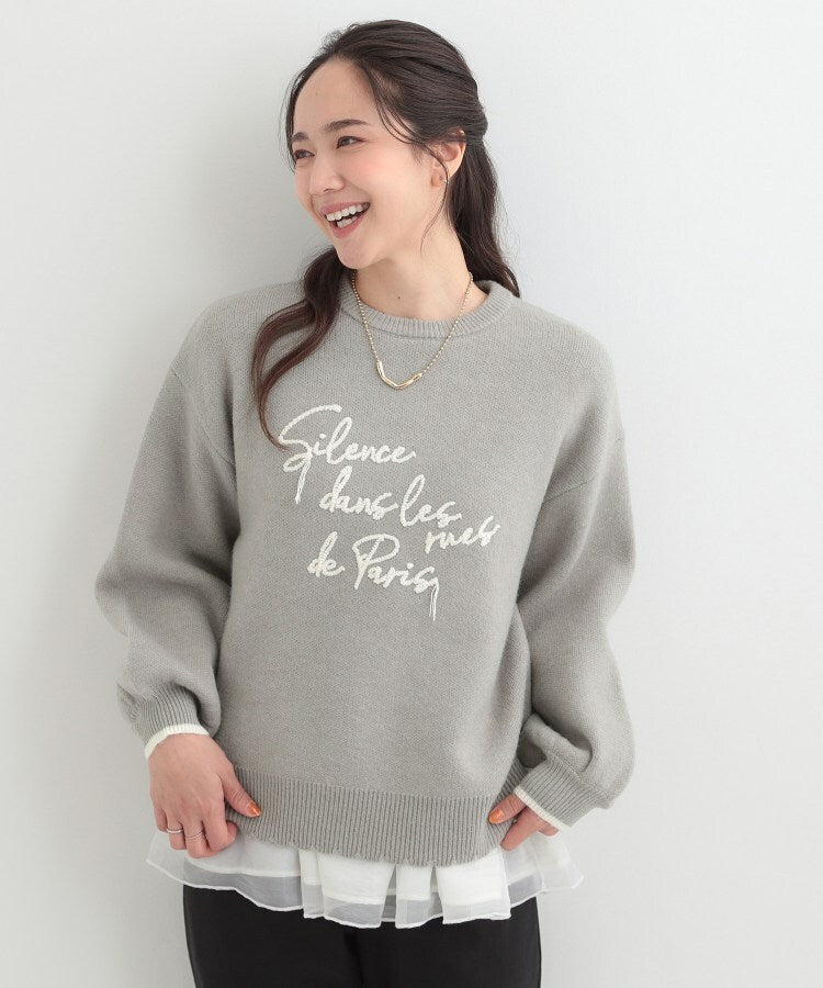 シューラルー SHOO･LA･RUE スカラップが大人かわいい 刺繍ロゴニット コード刺繍ニット （アイボリー(504)） アイボリー(504)