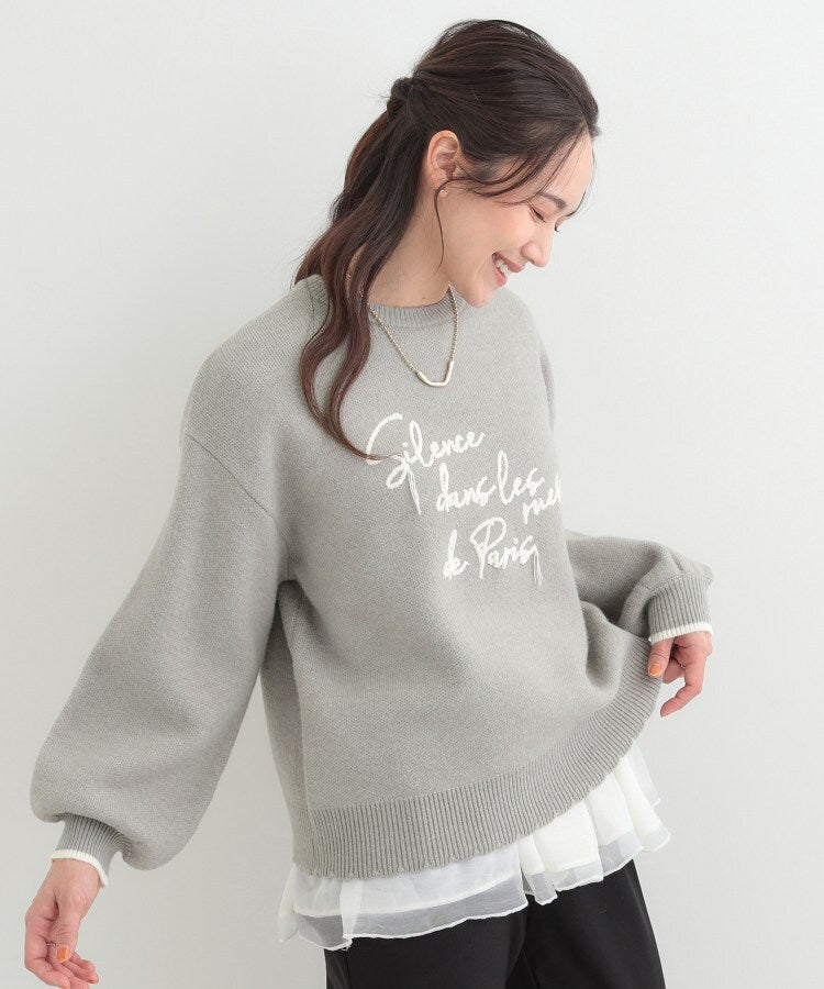 シューラルー SHOO･LA･RUE スカラップが大人かわいい 刺繍ロゴニット コード刺繍ニット （アイボリー(504)） アイボリー(504)
