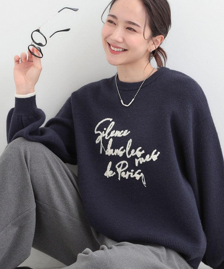 シューラルー SHOO･LA･RUE スカラップが大人かわいい 刺繍ロゴニット コード刺繍ニット （ネイビー(594)） ネイビー(594)