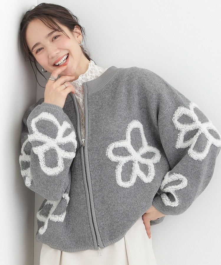 シューラルー SHOO･LA･RUE ダブルZIP柄カーディガン （グレー(412)） グレー(412)