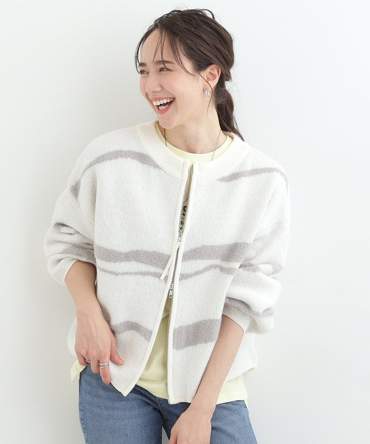 シューラルー SHOO･LA･RUE ダブルZIP柄カーディガン （グレー(412)） グレー(412)