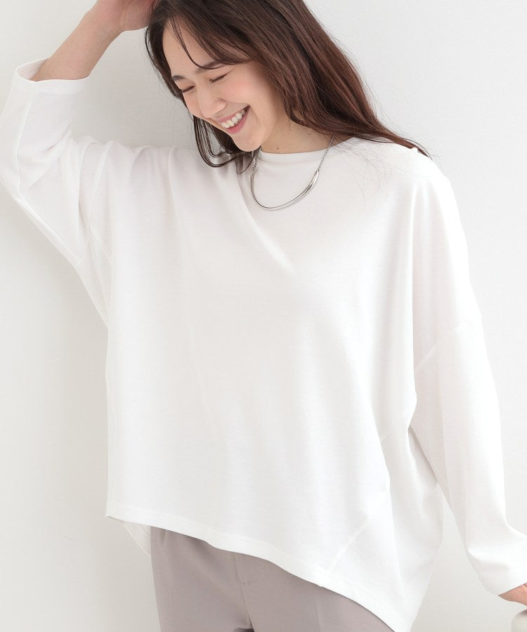 シューラルー SHOO･LA･RUE 【接触冷感、UVカット、抗菌防臭】スムース 前振りゆるトップス （ホワイト(001)） ホワイト(001)