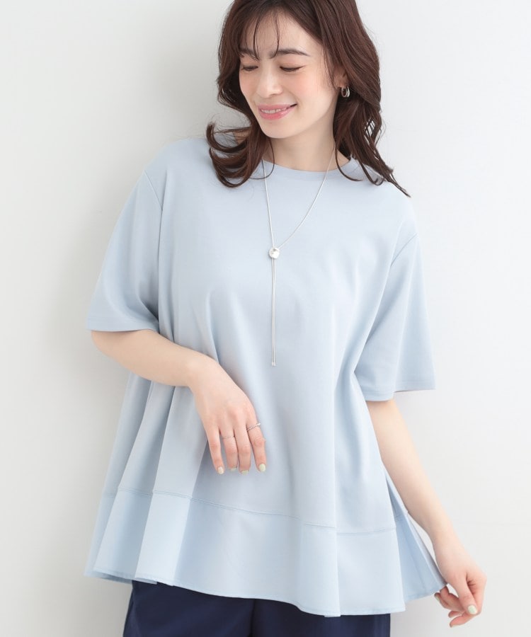 シューラルー SHOO･LA･RUE 【接触冷感、UVカット、抗菌防臭】スムース 裾布帛切り替え （サックスブルー(090)） サックスブルー(090)