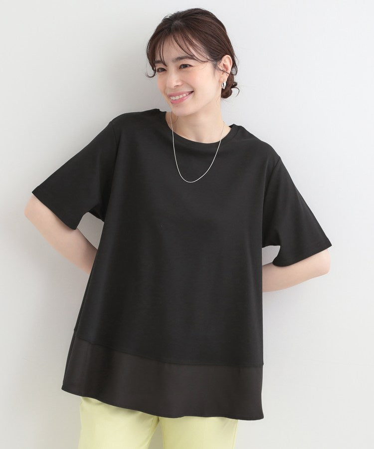 シューラルー SHOO･LA･RUE 【接触冷感、UVカット、抗菌防臭】スムース 裾布帛切り替え （サックスブルー(090)） サックスブルー(090)
