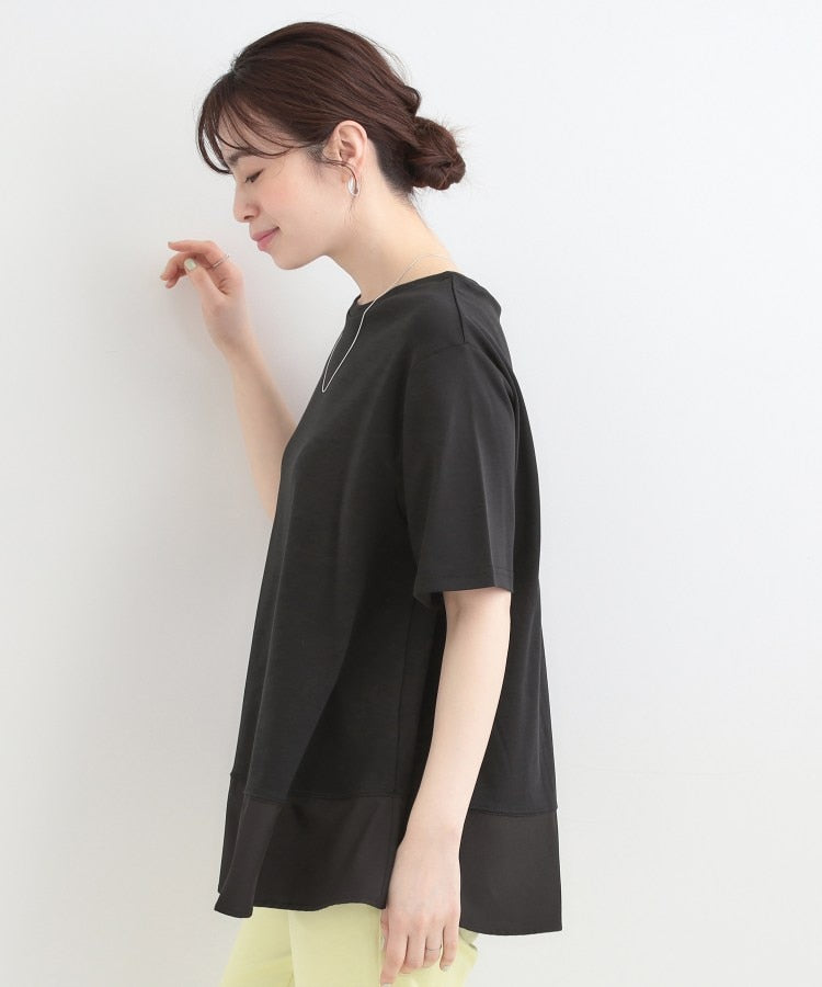 シューラルー SHOO･LA･RUE 【接触冷感、UVカット、抗菌防臭】スムース 裾布帛切り替え （サックスブルー(090)） サックスブルー(090)
