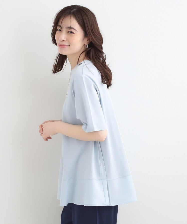 シューラルー SHOO･LA･RUE 【接触冷感、UVカット、抗菌防臭】スムース 裾布帛切り替え （サックスブルー(090)） サックスブルー(090)