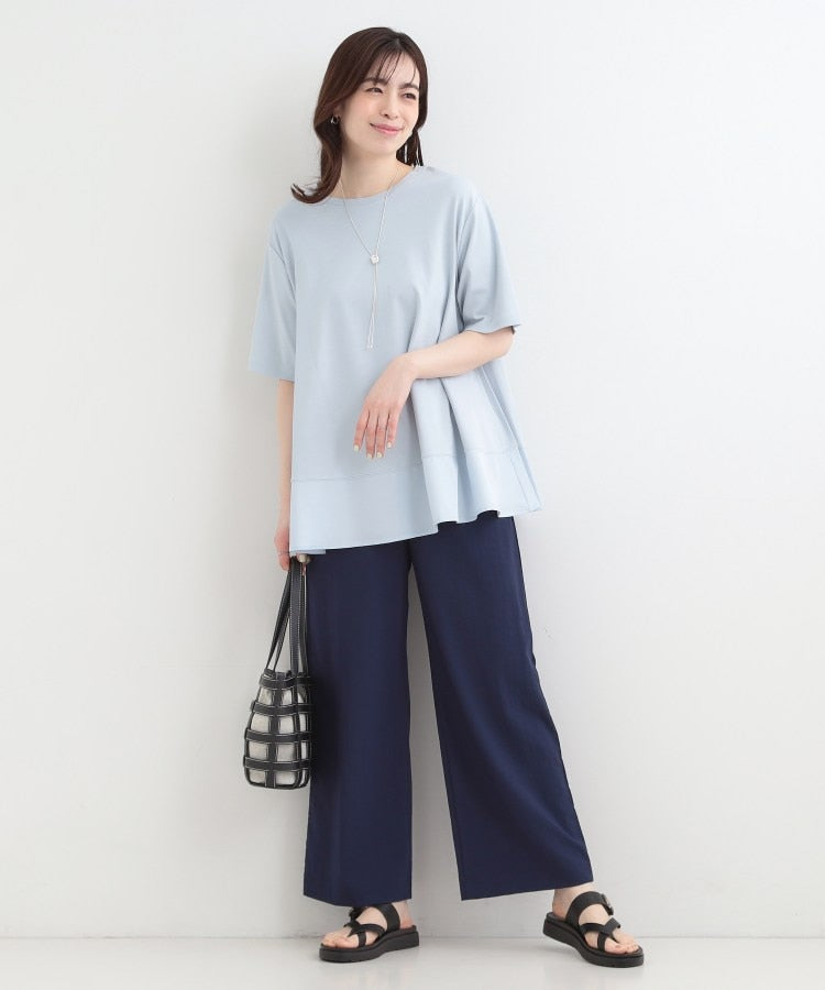 シューラルー SHOO･LA･RUE 【接触冷感、UVカット、抗菌防臭】スムース 裾布帛切り替え （サックスブルー(090)） サックスブルー(090)