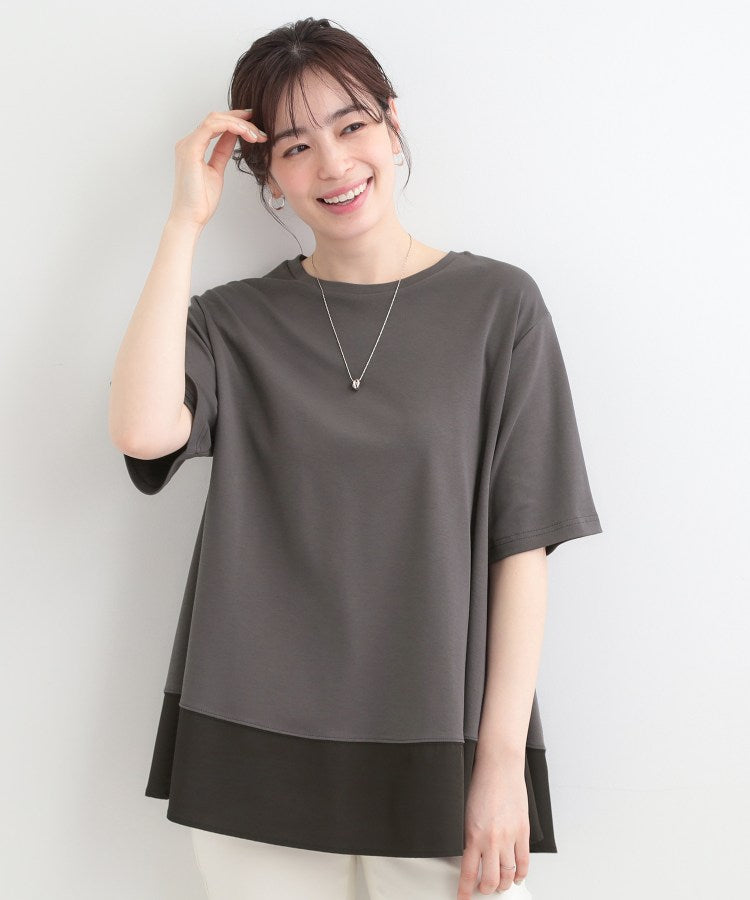 シューラルー SHOO･LA･RUE 【接触冷感、UVカット、抗菌防臭】スムース 裾布帛切り替え （サックスブルー(090)） サックスブルー(090)