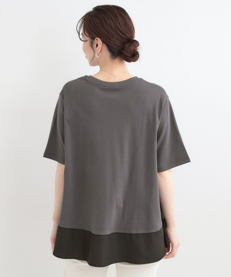 シューラルー SHOO･LA･RUE 【接触冷感、UVカット、抗菌防臭】スムース 裾布帛切り替え （サックスブルー(090)） サックスブルー(090)