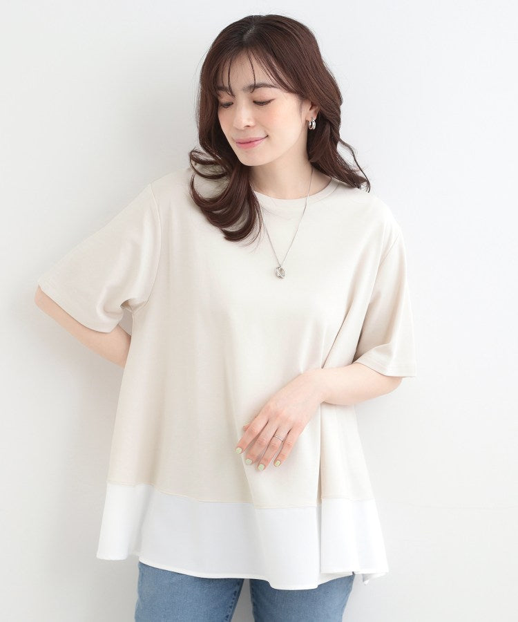 シューラルー SHOO･LA･RUE 【接触冷感、UVカット、抗菌防臭】スムース 裾布帛切り替え （サックスブルー(090)） サックスブルー(090)