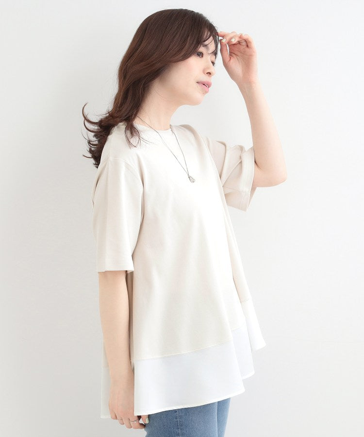 シューラルー SHOO･LA･RUE 【接触冷感、UVカット、抗菌防臭】スムース 裾布帛切り替え （サックスブルー(090)） サックスブルー(090)