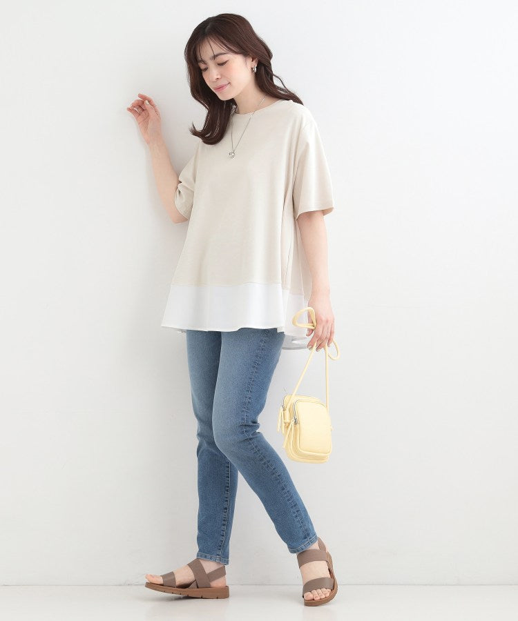 シューラルー SHOO･LA･RUE 【接触冷感、UVカット、抗菌防臭】スムース 裾布帛切り替え （サックスブルー(090)） サックスブルー(090)