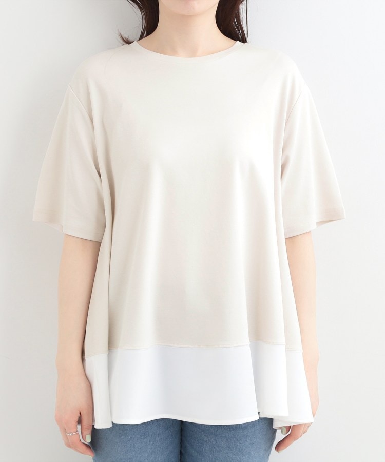 シューラルー SHOO･LA･RUE 【接触冷感、UVカット、抗菌防臭】スムース 裾布帛切り替え （サックスブルー(090)） サックスブルー(090)
