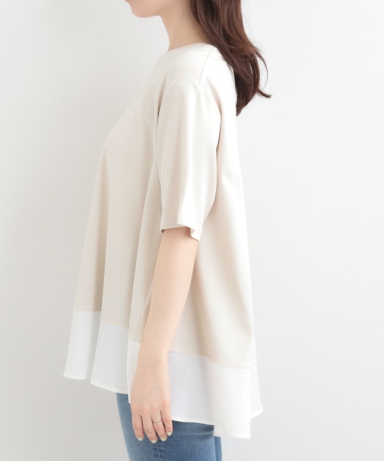 シューラルー SHOO･LA･RUE 【接触冷感、UVカット、抗菌防臭】スムース 裾布帛切り替え （サックスブルー(090)） サックスブルー(090)