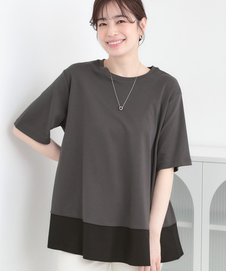 シューラルー SHOO･LA･RUE 【接触冷感、UVカット、抗菌防臭】スムース 裾布帛切り替え （サックスブルー(090)） サックスブルー(090)