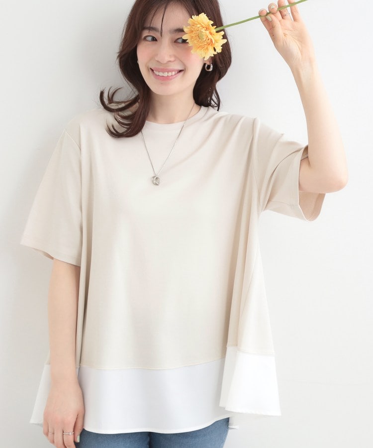 シューラルー SHOO･LA･RUE 【接触冷感、UVカット、抗菌防臭】スムース 裾布帛切り替え （サックスブルー(090)） サックスブルー(090)