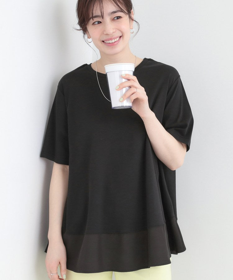 シューラルー SHOO･LA･RUE 【接触冷感、UVカット、抗菌防臭】スムース 裾布帛切り替え （ブラック(019)） ブラック(019)