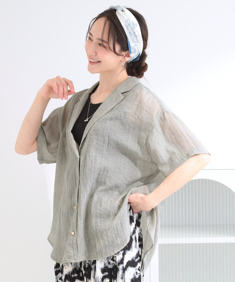 シューラルー SHOO･LA･RUE コットンライク半袖シャツジャケット （ベージュ(052)） ベージュ(052)