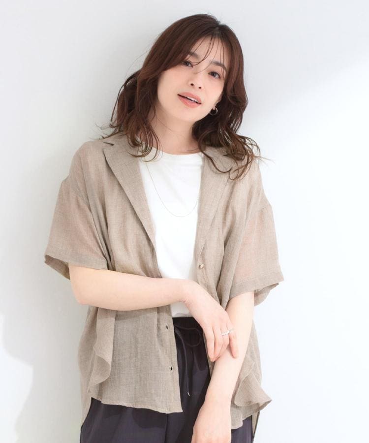 シューラルー SHOO･LA･RUE コットンライク半袖シャツジャケット （ベージュ(052)） ベージュ(052)