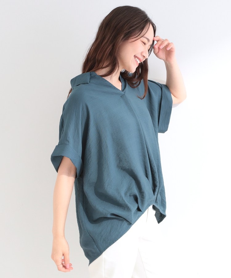 シューラルー SHOO･LA･RUE 【シューアイス】裾タックスキッパーシャツ （ブルーグリーン(097)） ブルーグリーン(097)