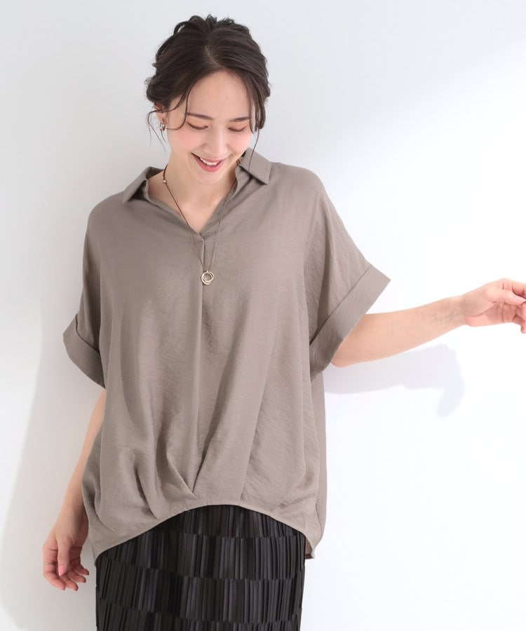 シューラルー SHOO･LA･RUE 【シューアイス】裾タックスキッパーシャツ （ブルーグリーン(097)） ブルーグリーン(097)