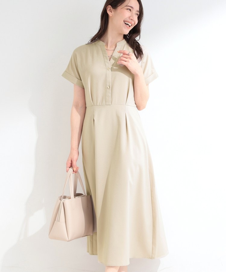 シューラルー SHOO･LA･RUE 【洗濯機可／洗濯後しわになりにくい】ウエストタックフレンチワンピース （ベージュ(052)） ベージュ(052)