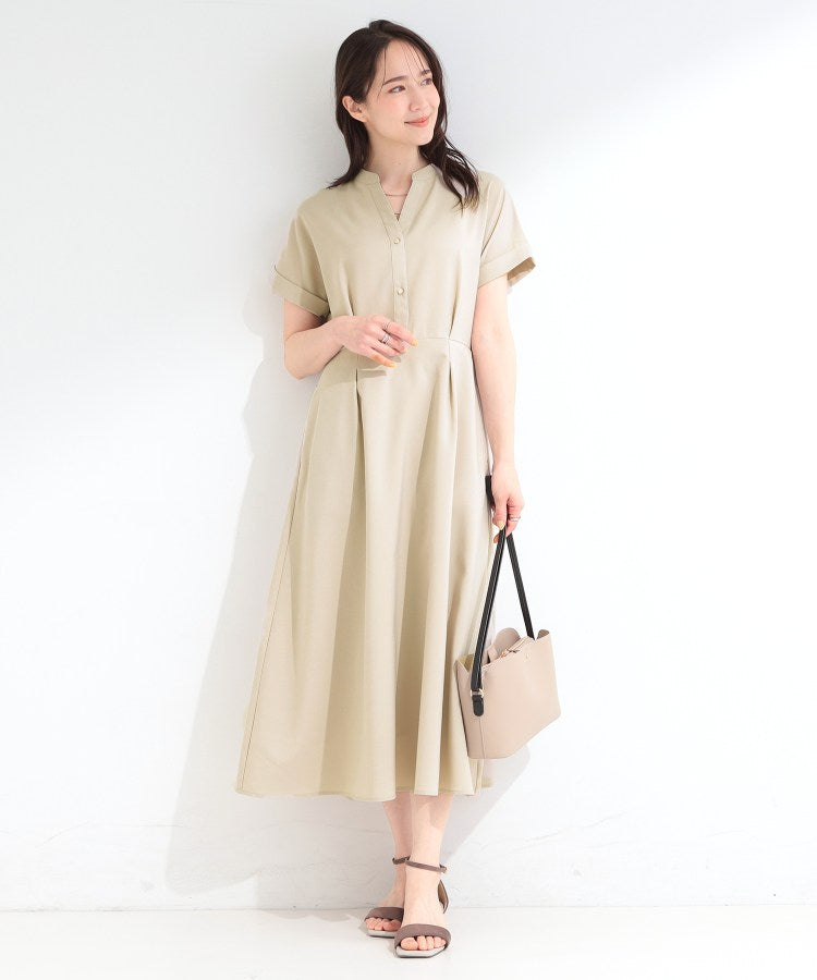 シューラルー SHOO･LA･RUE 【洗濯機可／洗濯後しわになりにくい】ウエストタックフレンチワンピース （ベージュ(052)） ベージュ(052)