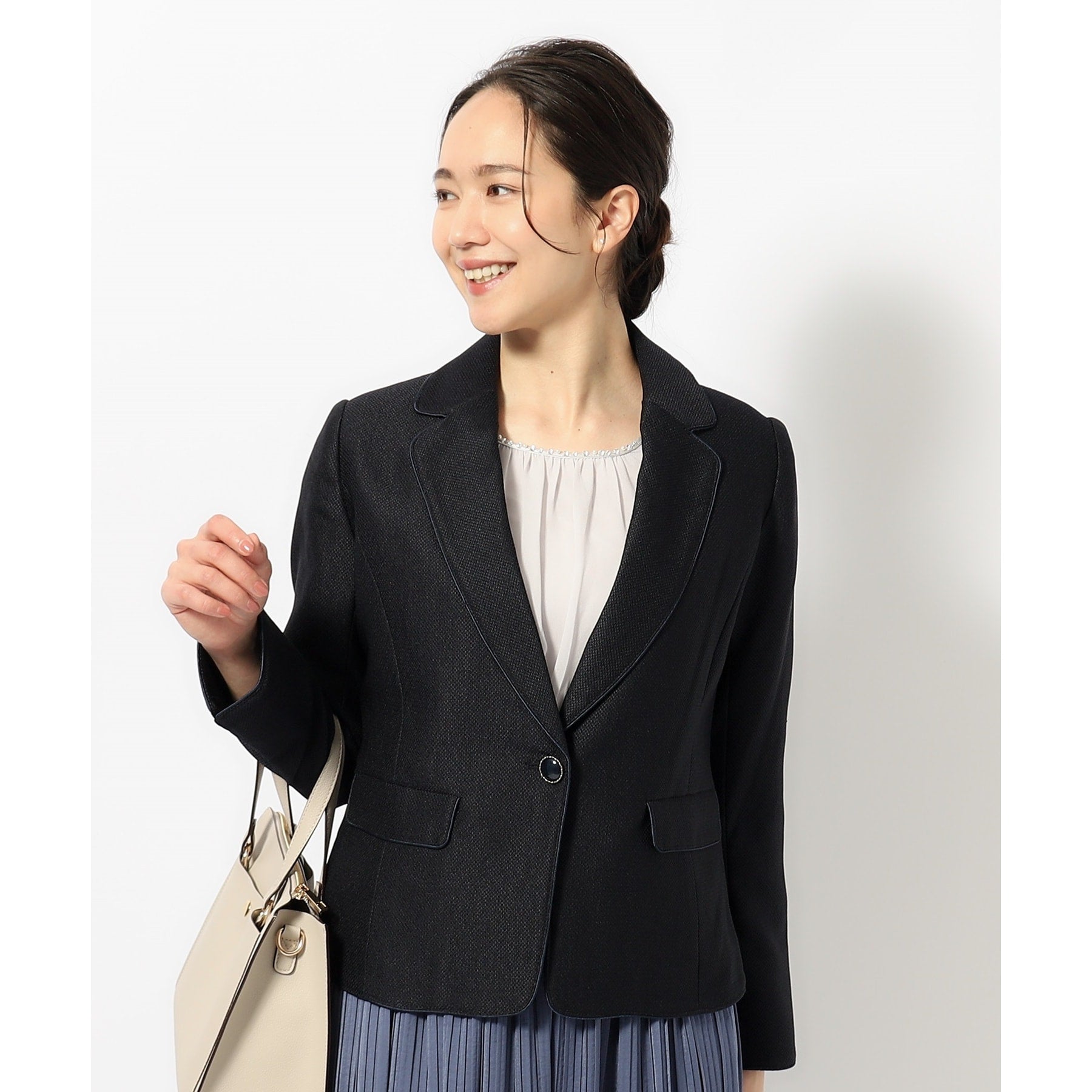 シューラルー SHOO・LA・RUE 【S-5L/洗える】らくドビーテーラードジャケット (ダークネイビー) ダークネイビー(194)