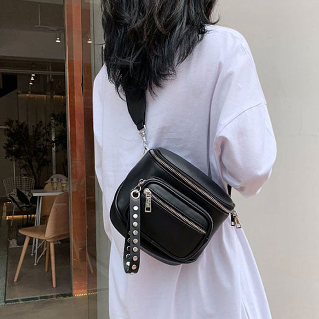 ショッピングゴー shoppinggo ショルダーバッグ ミニ レディースバッグ お財布ポシェット 斜めがけ 軽量 大人 3way スタッズ黒