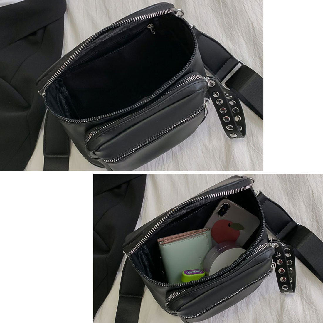 ショッピングゴー shoppinggo ショルダーバッグ ミニ レディースバッグ お財布ポシェット 斜めがけ 軽量 大人 3way スタッズ黒