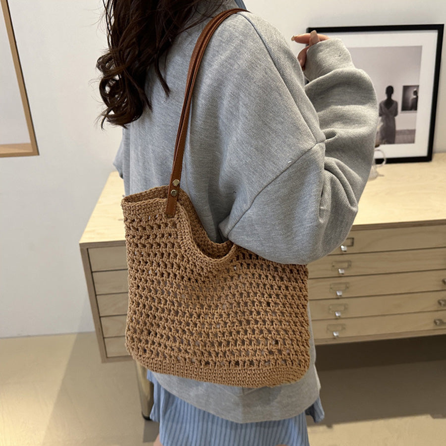 ショッピングゴー shoppinggo 編みバッグ レディース バッグ トートバッグ エコバッグ メッシュ かごバッグ 大容量 夏バッグ ネットバッグ 手提げ 肩掛け 無地 カジュアル デート （キャメル） キャメル