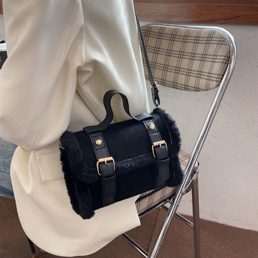 ショッピングゴー shoppinggo ファー付き2WAYミニショルダーバッグ レディースバッグショルダーバッグハンドバッグ （ブラック） ブラック