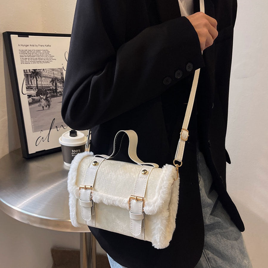 ショッピングゴー shoppinggo ファー付き2WAYミニショルダーバッグ レディースバッグショルダーバッグハンドバッグ （ホワイト） ホワイト