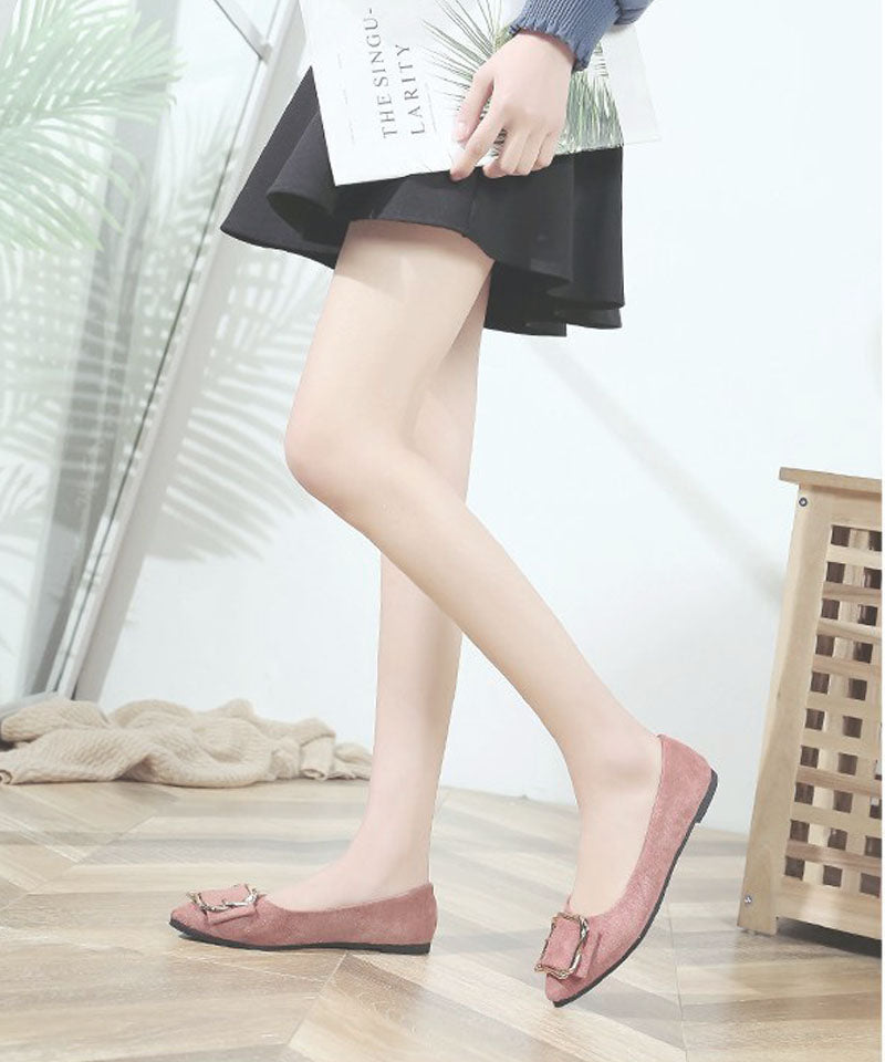 ショッピングゴー shoppinggo パンプス 痛くない ローヒール 黒 ぺたんこ 柔らか 脱げない 金具 フラット シューズ ぺたんこ靴 金具付き ポインテッドトゥ スクエア カジュアル オフィス