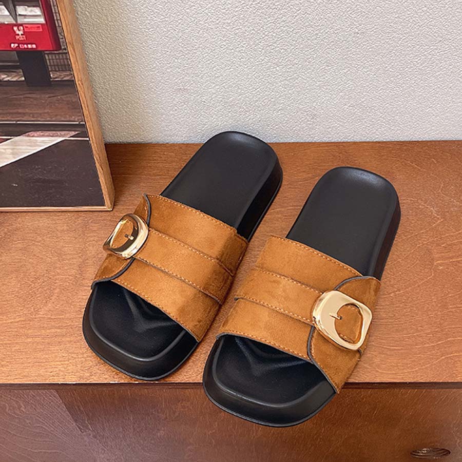 ショッピングゴー shoppinggo サンダル レディース スリッパ 履きやすい フラットサンダル ミュール 美脚 ぺたんこ 夏サンダル （キャメル） キャメル