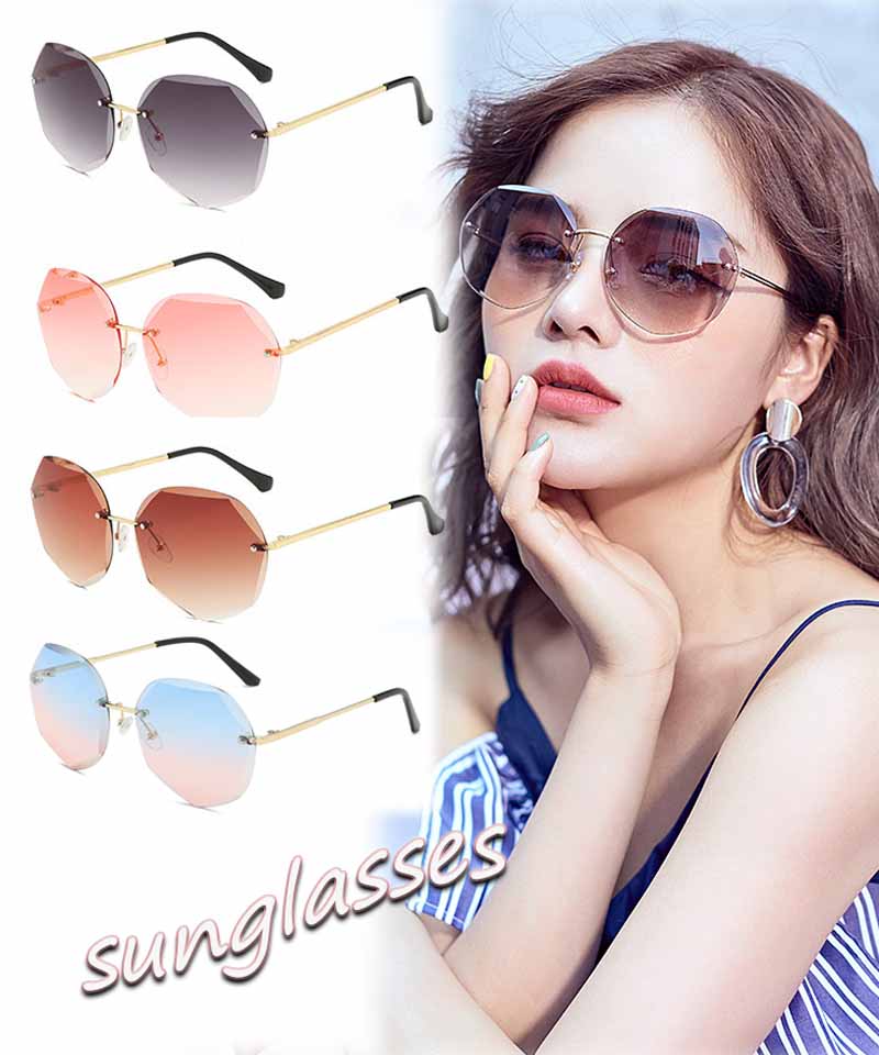 ショッピングゴー shoppinggo サングラス フレームレス UVカット UV対策 眼鏡 メガネ 小顔効果 紫外線対策 運転用 大きめ 紫外線カット スポーツ 軽量