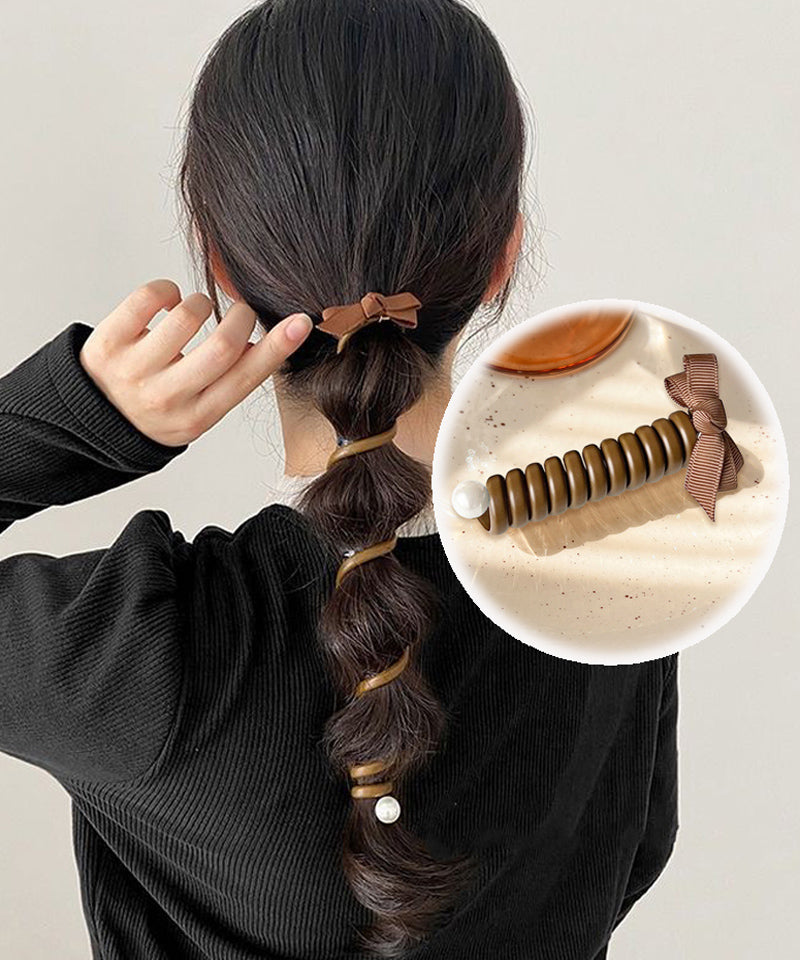 ショッピングゴー shoppinggo プリングヘアゴム くるくる ヘアアクセサリー ハート オシャレ 髪飾り ヘアゴム コイルポニー ワイヤーポニー まとめ髪,ブラウン