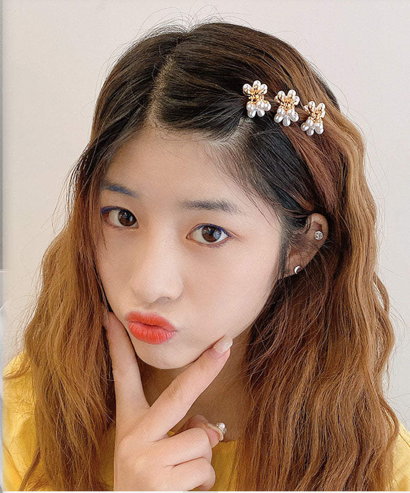 ショッピングゴー shoppinggo ミニヘアクリップ バンスクリップ 花 パール 1個入り ヘア留め ヘアアクセサリー 前髪 かわいい オシャレ 髪飾り