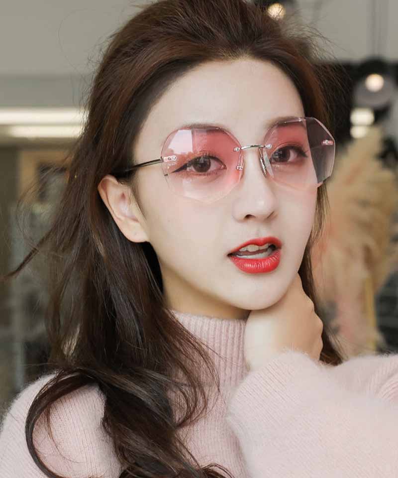 ショッピングゴー shoppinggo サングラス フレームレス UVカット UV対策 眼鏡 メガネ 小顔効果 紫外線対策 運転用 大きめ 紫外線カット スポーツ 軽量,ピンク