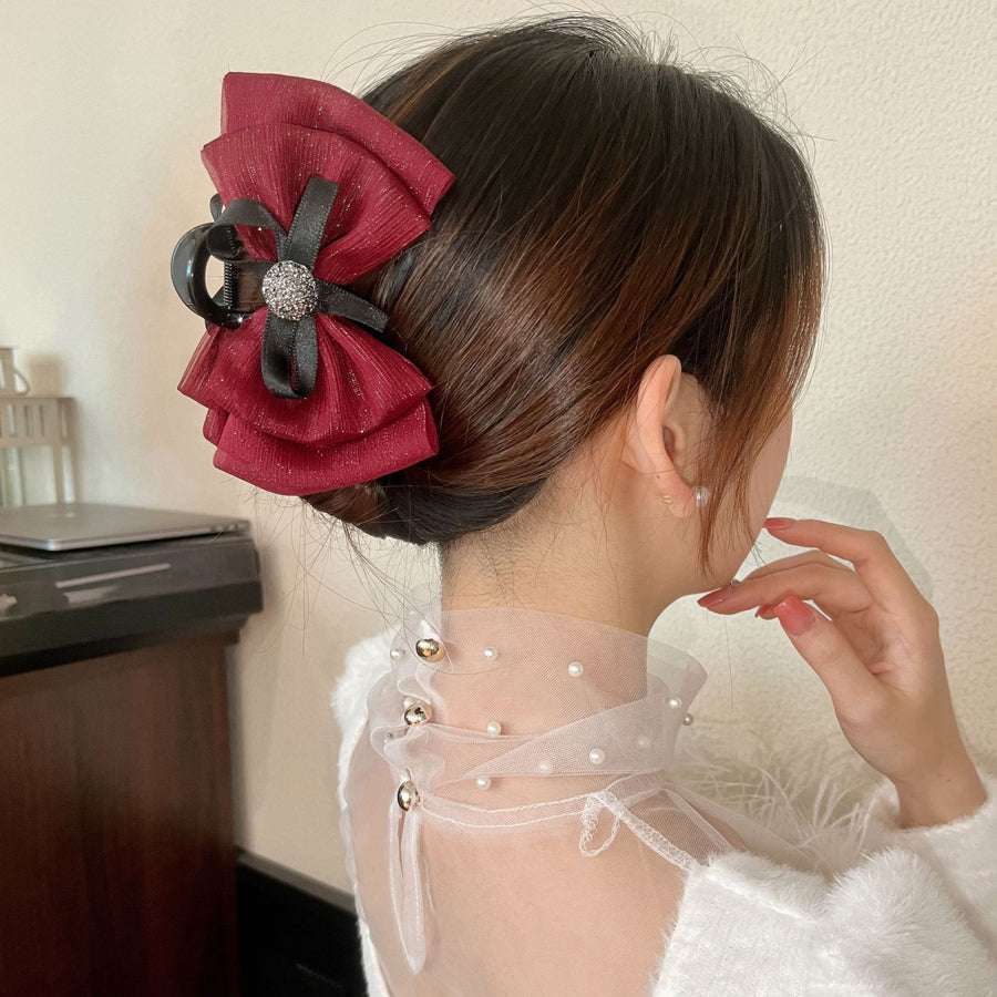 ショッピングゴー shoppinggo リボンバレッタ 大きい リボンヘアアクセサリー 清楚 ガーリー エレガント ヘアピン ビックリボン ヘアバレッタ かわいい