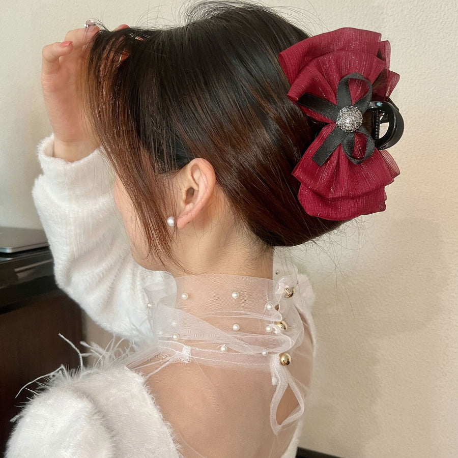 ショッピングゴー shoppinggo リボンバレッタ 大きい リボンヘアアクセサリー 清楚 ガーリー エレガント ヘアピン ビックリボン ヘアバレッタ かわいい
