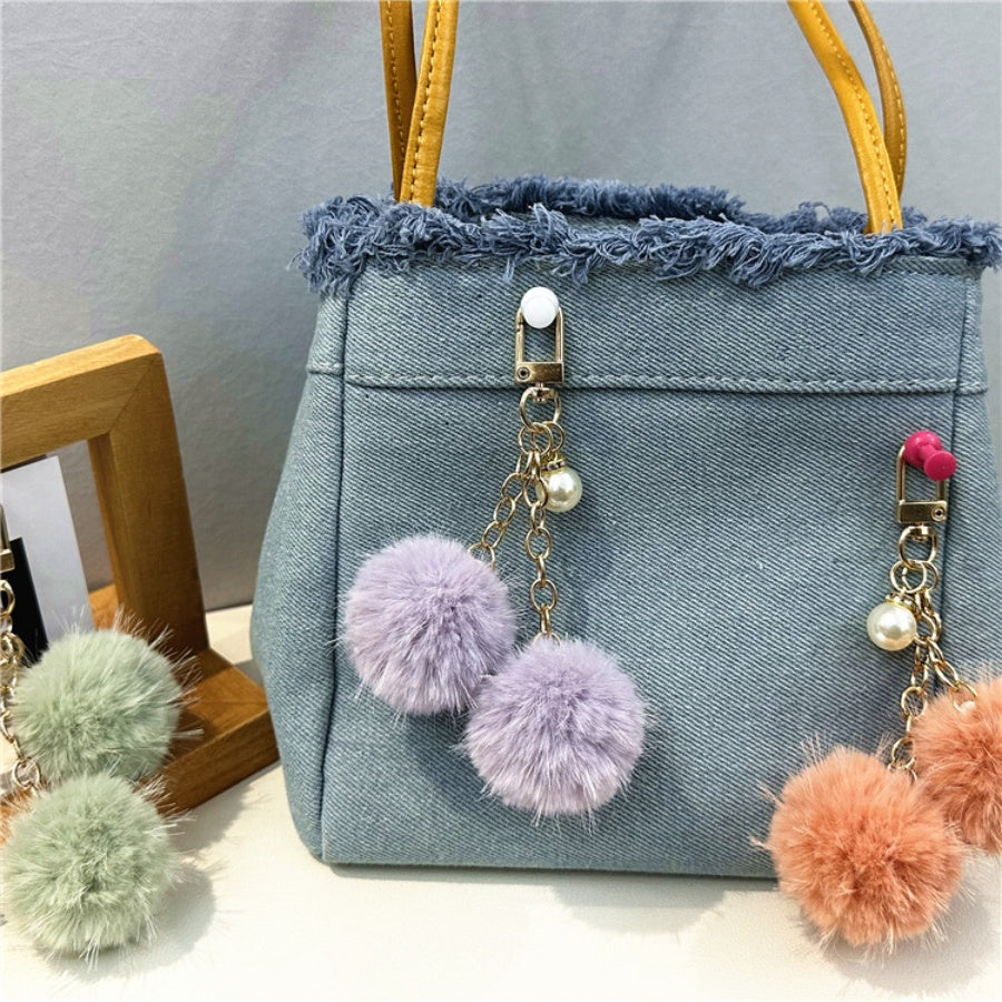 ショッピングゴー shoppinggo ポンポン ファーチャーム  ふわふわ バッグチャーム キーリング フェイクファー ミニチャーム あったか もこもこ 可愛い アクセサリー カラフル,パープル
