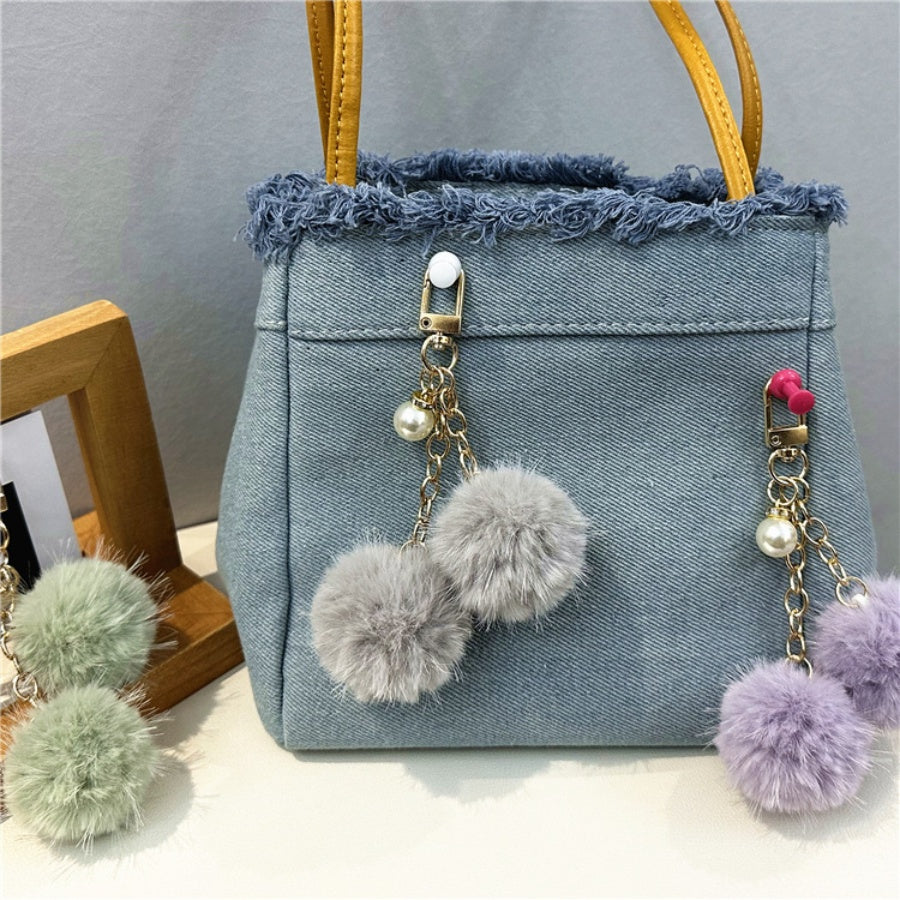 ショッピングゴー shoppinggo ポンポン ファーチャーム  ふわふわ バッグチャーム キーリング フェイクファー ミニチャーム あったか もこもこ 可愛い アクセサリー カラフル,グレー